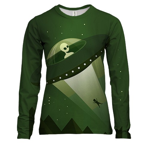 Женский 3D лонгслив с пришельцем и человеком