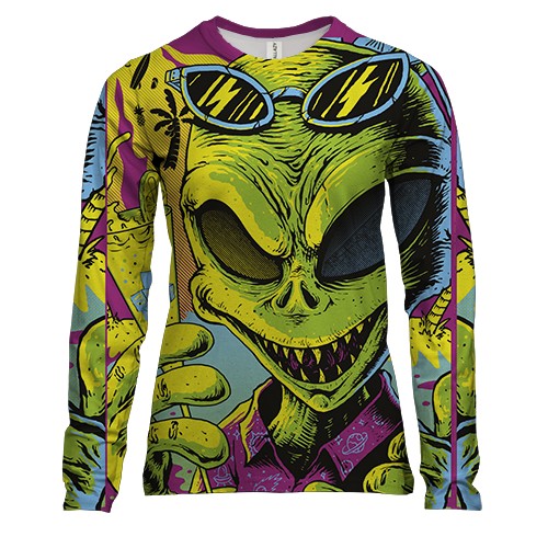 Жіночий 3D лонгслів з прибульцем і коктейлем