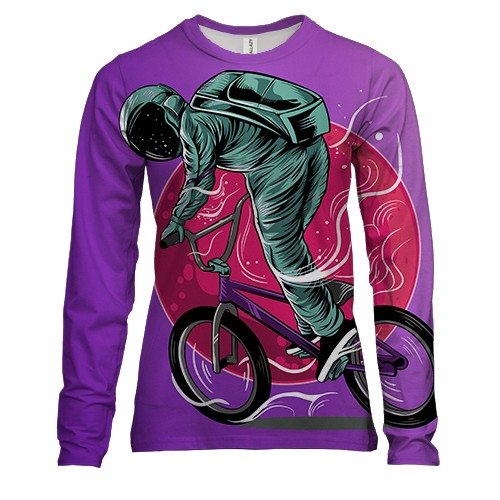 Женский 3D лонгслив с астронавтом на велосипеде