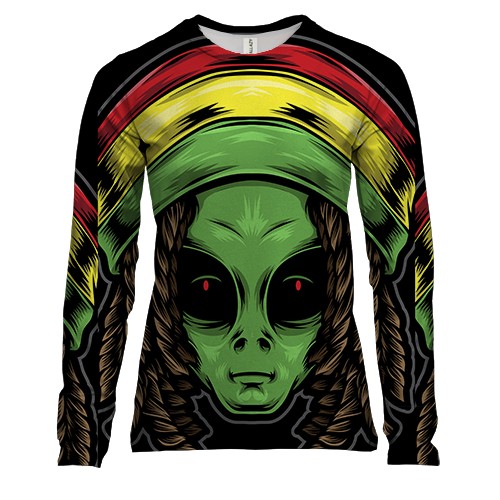 Жіночий 3D лонгслів з прибульцем растаманом