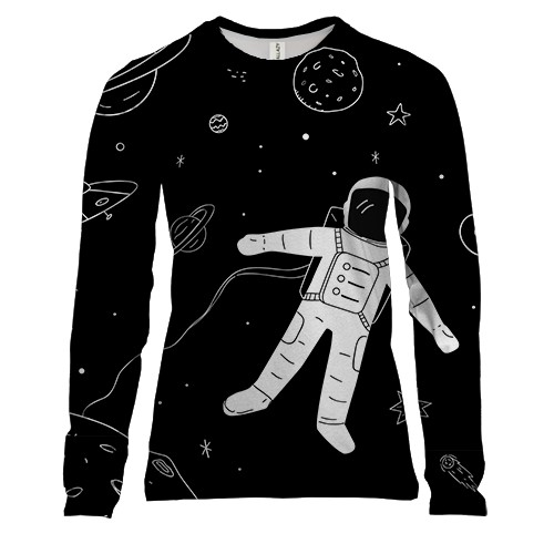 Женский 3D лонгслив с космонавтом в невесомости
