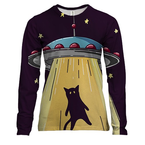 Женский 3D лонгслив с тарелкой забирающей кота
