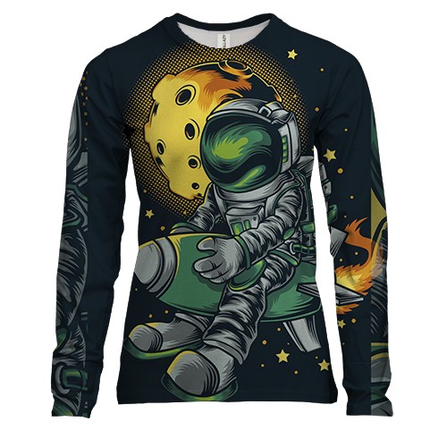 Женский 3D лонгслив с астронавтом на ракете