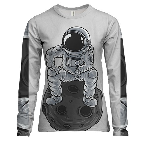 Женский 3D лонгслив с астронавтом сидящим на Луне