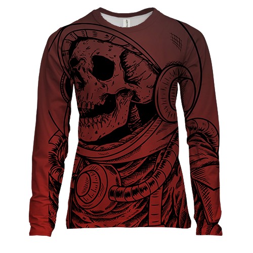 Женский 3D лонгслив со скелетом в скафандре