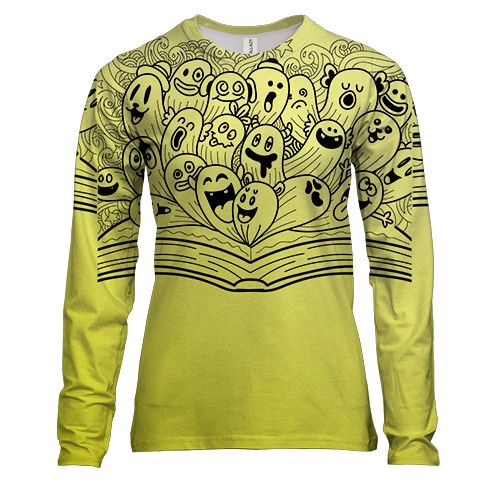 Женский 3D лонгслив с книгой и существами