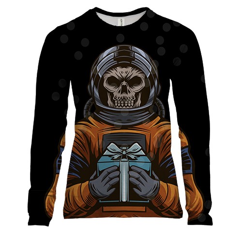 Женский 3D лонгслив с космонавтом скелетом и подарком