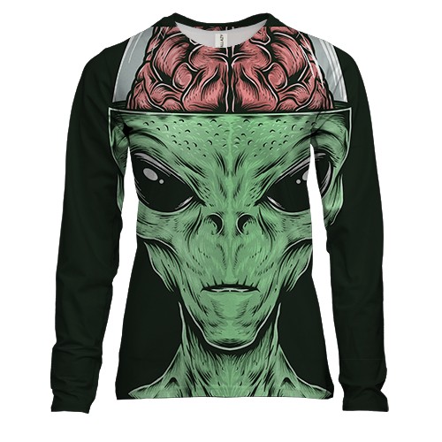 Женский 3D лонгслив с пришельцем и мозгом