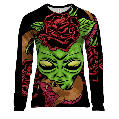 Жіночий 3D лонгслів з прибульцем і трояндами