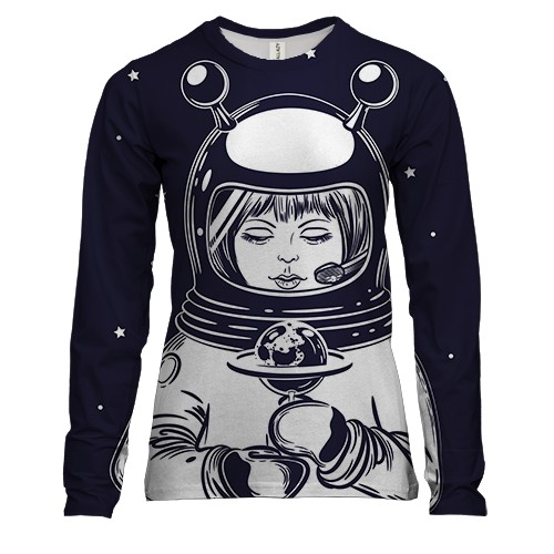 Женский 3D лонгслив с девочкой в скафандре
