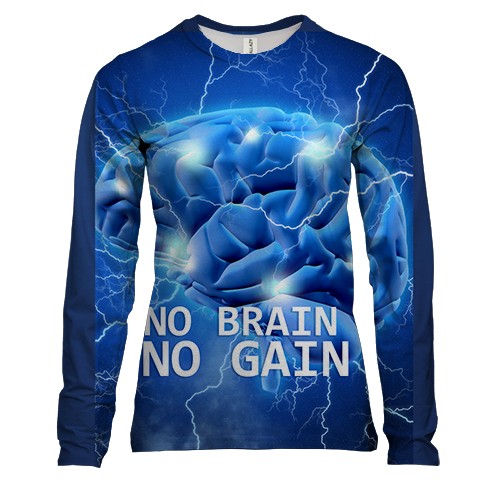 Женский 3D лонгслив с надписью "No brain No gain"