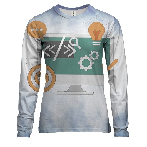 Женский 3D лонгслив с компьютером программиста