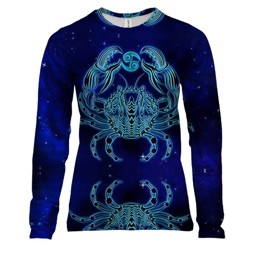 Женский 3D лонгслив со знаком зодиака Рак (2)