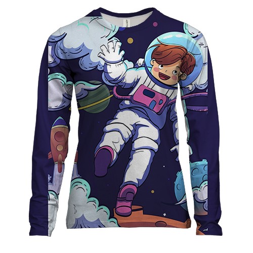 Женский 3D лонгслив с мальчиком космонавтом