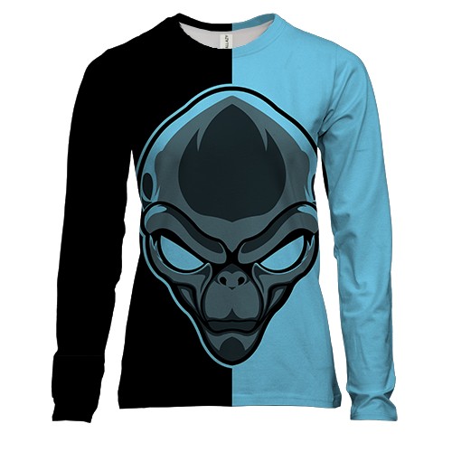 Женский 3D лонгслив с черно-бирюзовым пришельцем