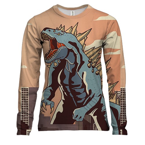 Жіночий 3D лонгслів з Годзіллой в місті