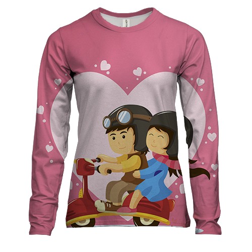 Женский 3D лонгслив с влюбленной парой на мопеде