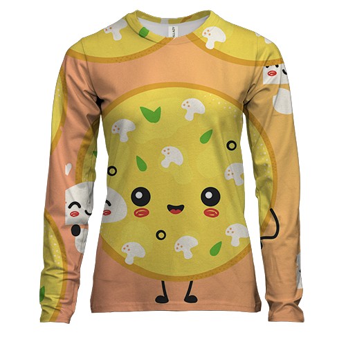 Женский 3D лонгслив с пиццей и грибами
