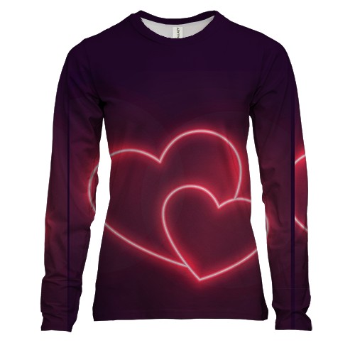 Женский 3D лонгслив с двумя неоновыми сердечками