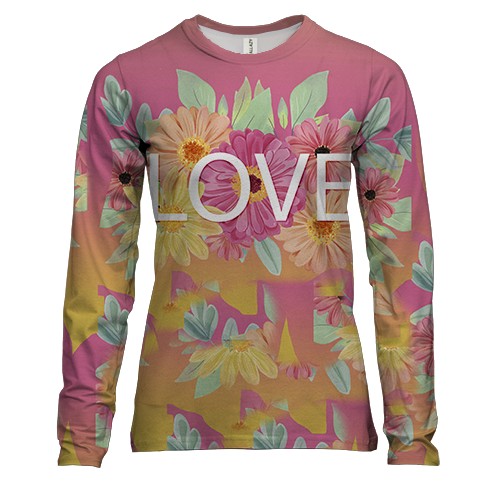 Жіночий 3D лонгслів з написом "Love" і квітами