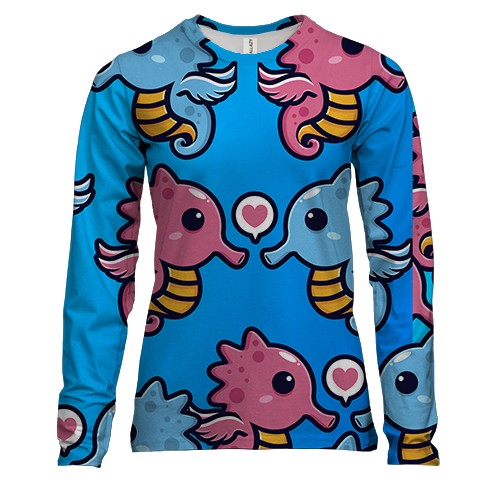 Женский 3D лонгслив с влюбленными морскими коньками