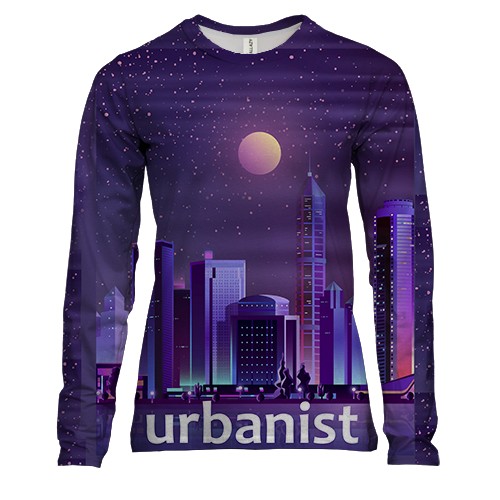 Жіночий 3D лонгслів з містом і написом "Урбаніст"