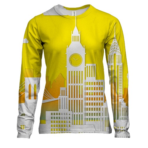 Женский 3D лонгслив с силуэтом Нью Йорка