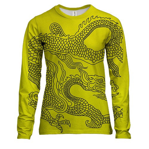 Женский 3D лонгслив с черным драконом на желтом фоне