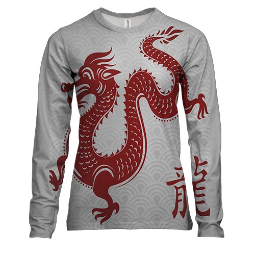 Женский 3D лонгслив с красным китайским драконом