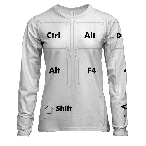 Женский 3D лонгслив с белой компьютерной клавиатурой