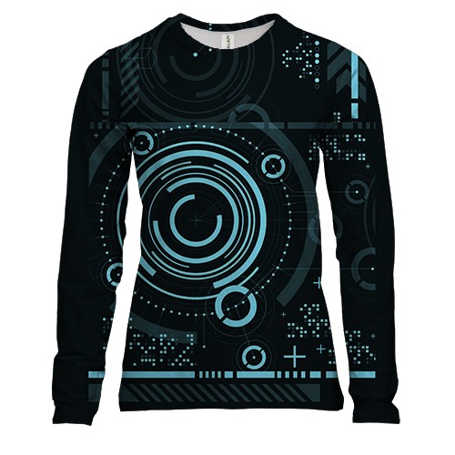 Женский 3D лонгслив с  синими техническими линиями
