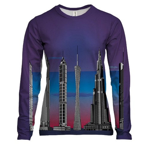 Женский 3D лонгслив с небоскребами