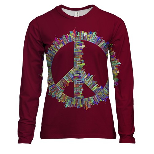 Женский 3D лонгслив с гербом мира и зданиями