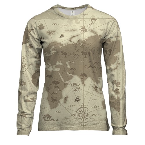 Женский 3D лонгслив со старой картой мира