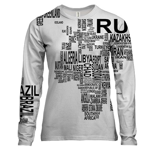 Женский 3D лонгслив с текстовой картой мира
