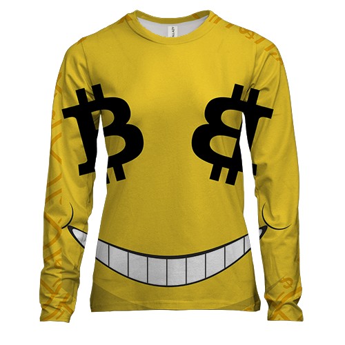 Жіночий 3D лонгслів зі смайликом біткоіном