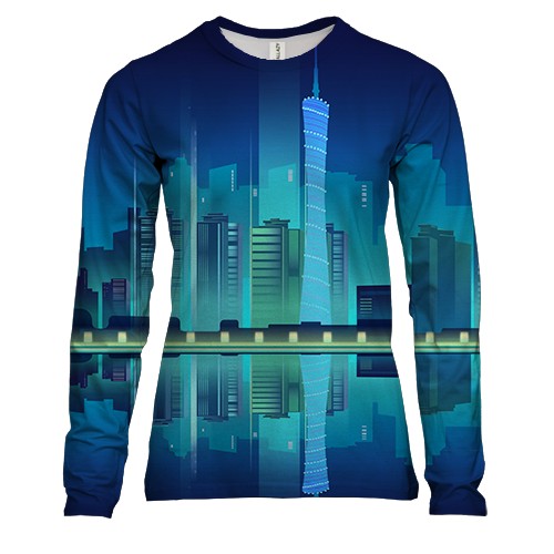 Женский 3D лонгслив с градиентным ночным городом