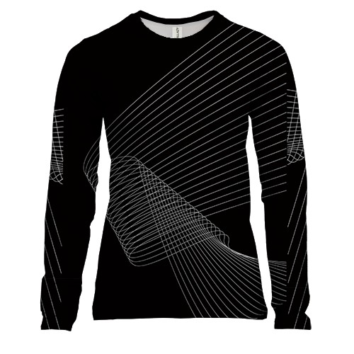 Женский 3D лонгслив с белыми волнистыми линиями