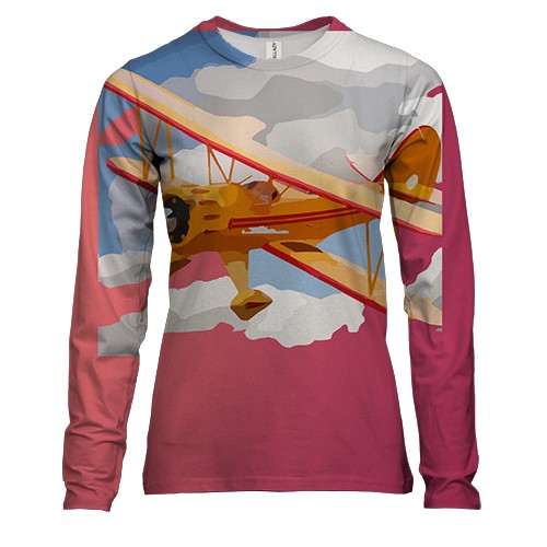 Женский 3D лонгслив с самолетом в небе