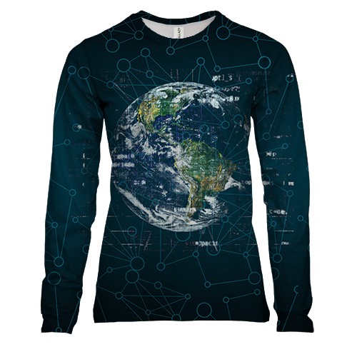Женский 3D лонгслив с кибер планетой Землей