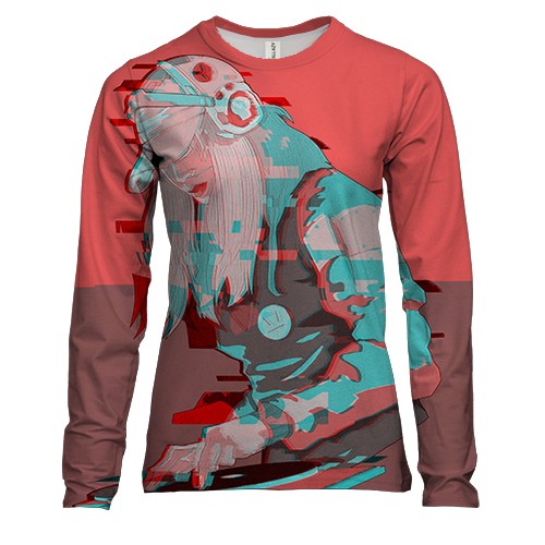 Женский 3D лонгслив с глитч-девушкой диджеем