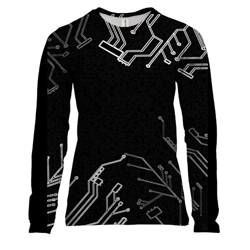 Женский 3D лонгслив с белыми схемами