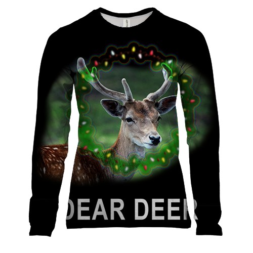 Женский 3D лонгслив с новогодним оленем "Dear Deer"