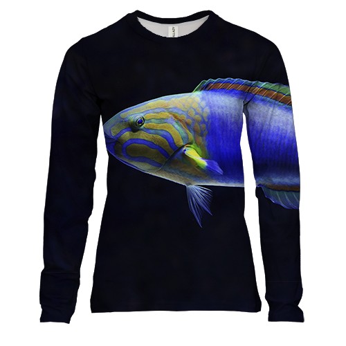 Женский 3D лонгслив с синей рыбкой