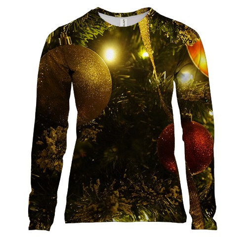 Женский 3D лонгслив с новогодней елкой и игрушками
