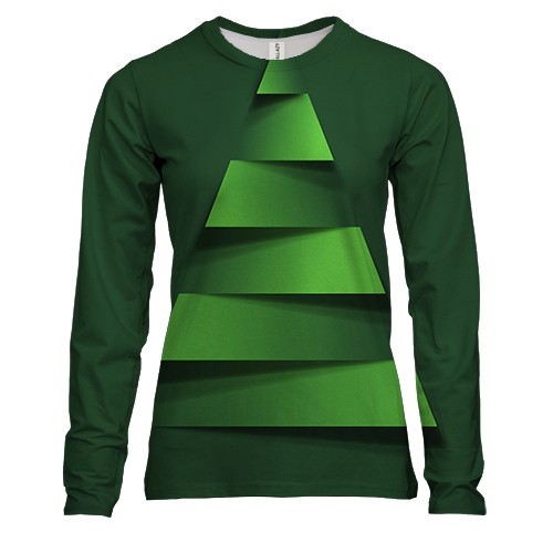 Женский 3D лонгслив с ленточной ёлкой