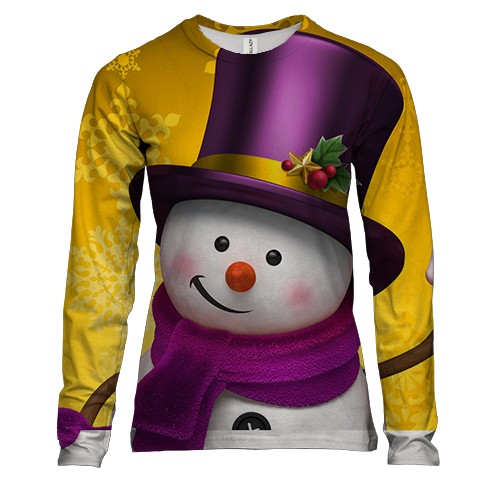 Жіночий 3D лонгслів зі сніговиком в циліндрі