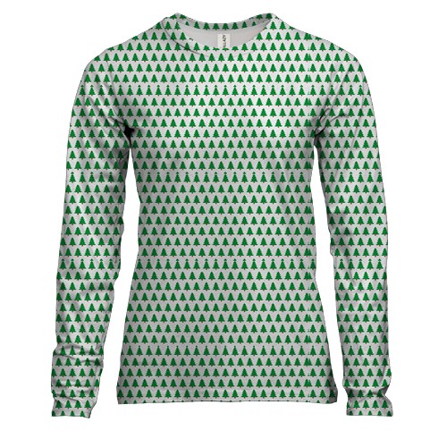 Жіночий 3D лонгслів з зеленими ялинками