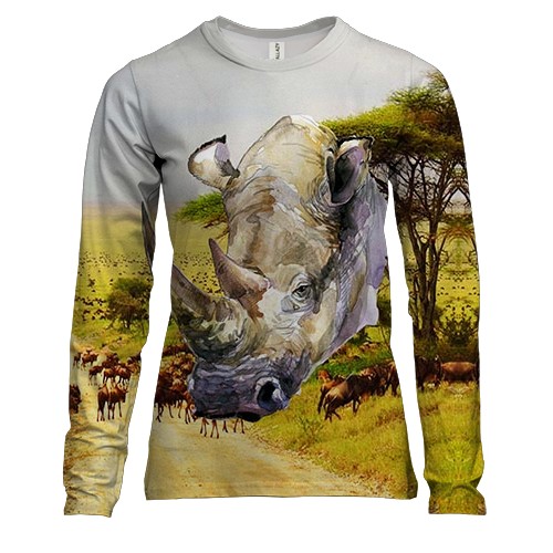 Женский 3D лонгслив с носорогом