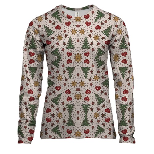 Жіночий 3D лонгслів з ялинками і новорічною атрибутикою